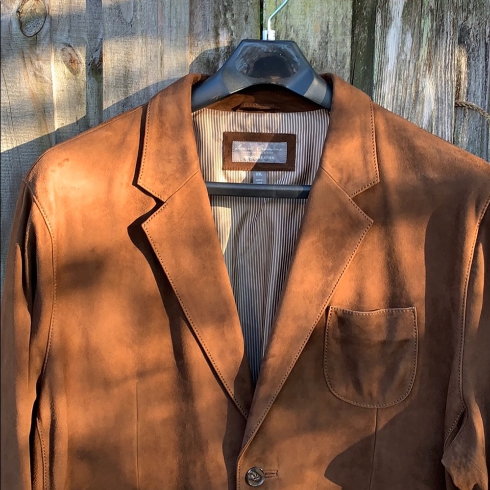 Men’s leather blazer, saddle brown suede XXL